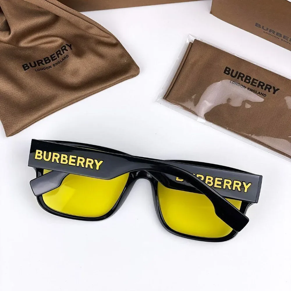 NEW Burberry KNIGHT BE4358 300185 Black Yellow Square Men Sunglasses